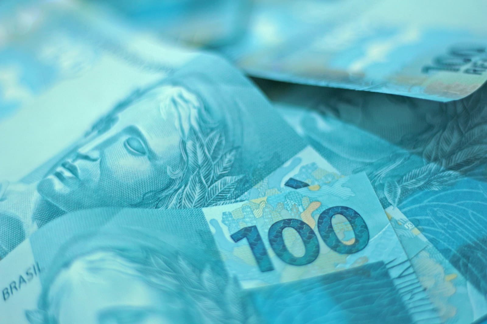 Notas de cem reais vistas de perto